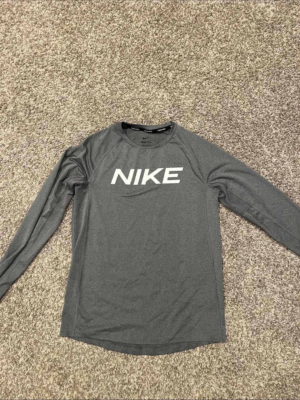 Nike Long-Sleeve Athletic Tee - Dark Gray with White Logo
